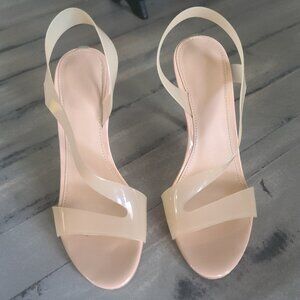 GUESS Womens 7 Beige Translucent Asymmetrical Round Toe Sling-back 4.5 Inch Heel